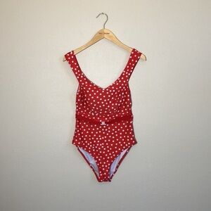 CUPSHE Small Red Polka Dot One Piece Belted Swimsuit Retro Lined Betty Boop